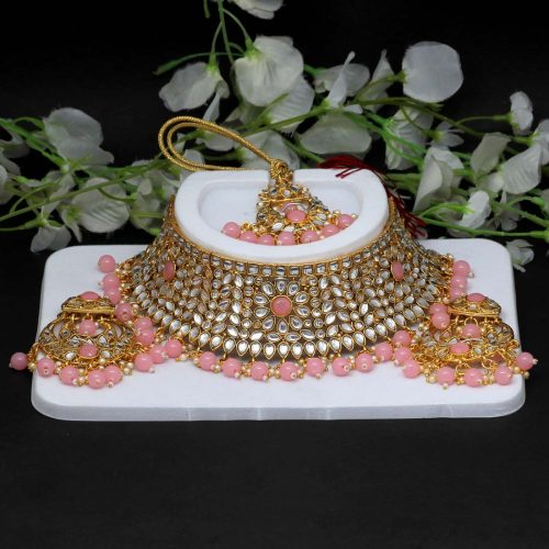 Pink Color Kundan Necklace Set