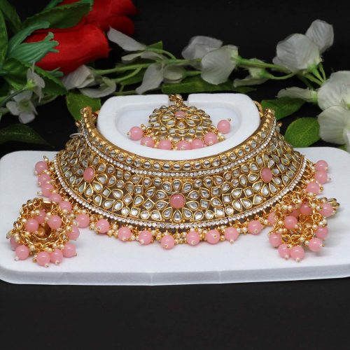 Pink Color Kundan Necklace Set