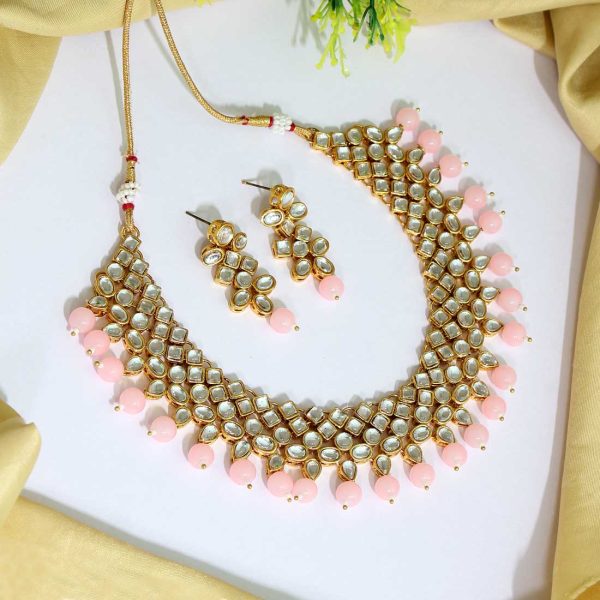 Pink Color Kundan Necklace Set-0