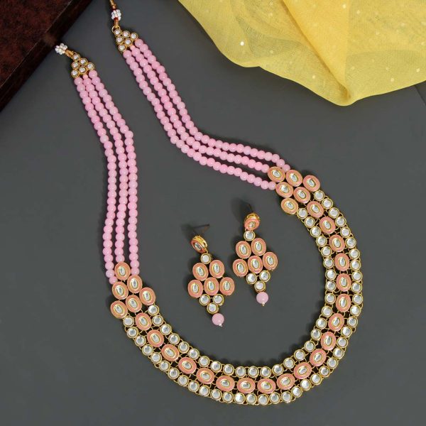 Pink Color Kundan Necklace Set-7763