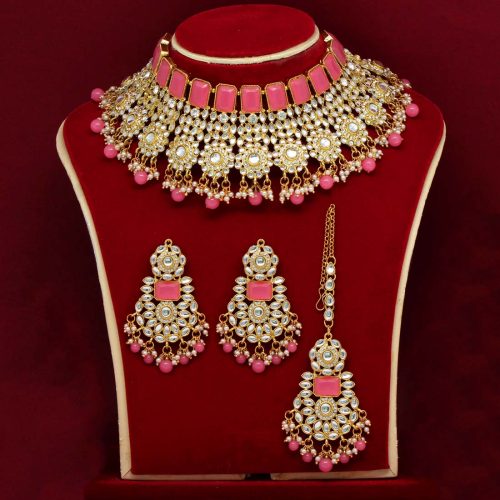 Pink Color Kundan Necklace Set