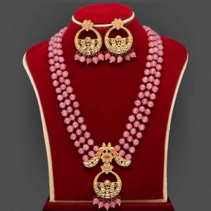 Pink Color Kundan Necklace Set-0