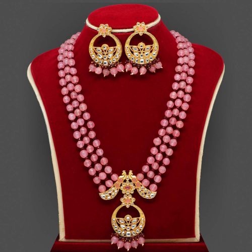 Pink Color Kundan Necklace Set