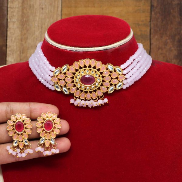 Pink Color Kundan Necklace Set-0