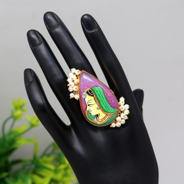 Pink Color Lord Krishna Meenakari Finger Ring For Women-16027