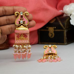 Pink Color Meenakari Earrings-0