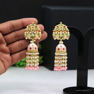 Pink Color Meenakari Earrings-0
