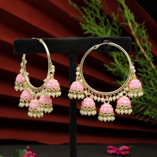 Pink Color Meenakari Earrings