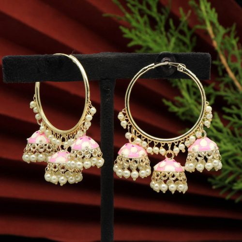 Pink Color Meenakari Earrings