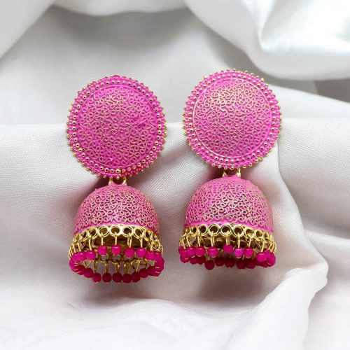 Pink Color Mint Meena Earrings