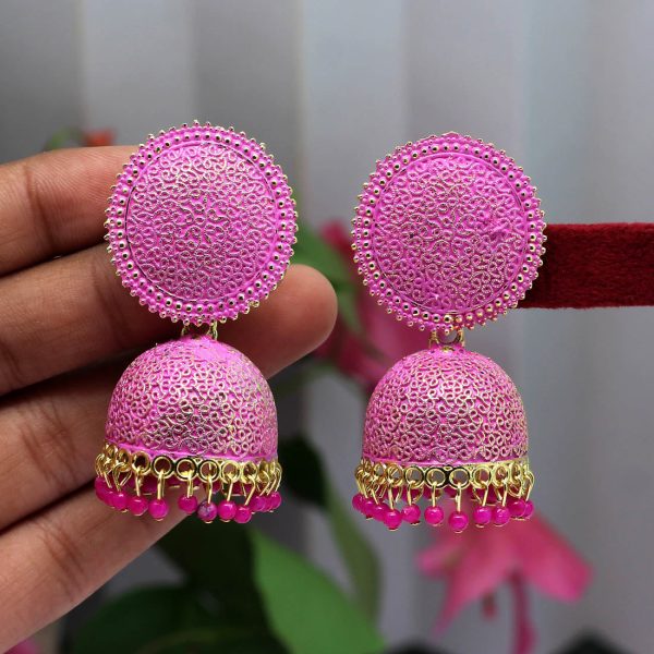 Pink Color Mint Meena Earrings-12801