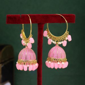 Pink Color Mint Meena Earrings-0