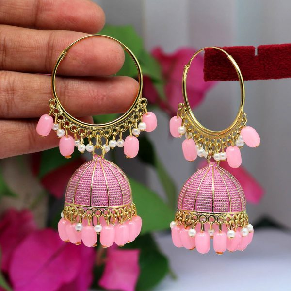Pink Color Mint Meena Earrings-12849