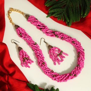 Pink Color Onyx Stone Necklace Set-0