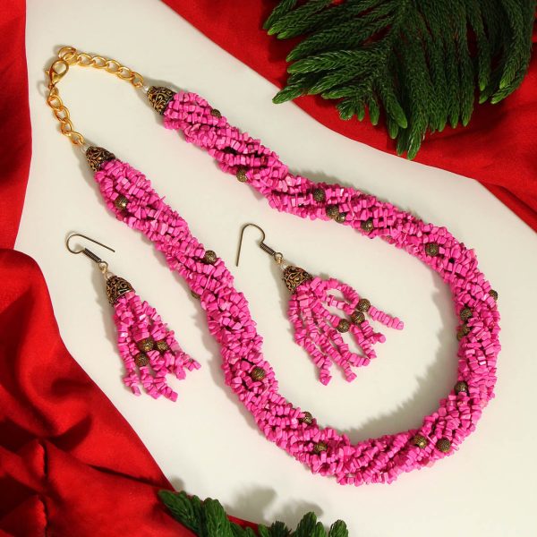 Pink Color Onyx Stone Necklace Set-0