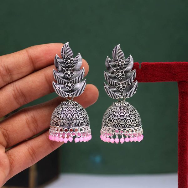 Pink Color Oxidised Earrings-12873