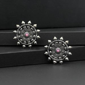 Pink Color Oxidised Earrings-0