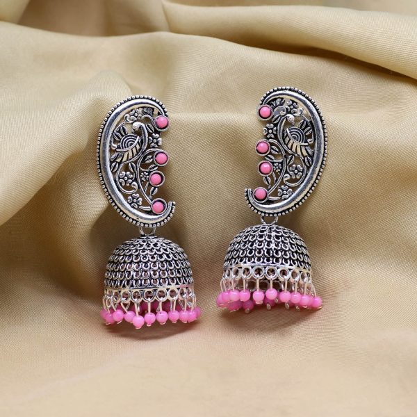 Pink Color Oxidised Earrings-0