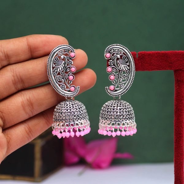 Pink Color Oxidised Earrings-12907
