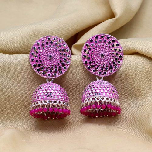 Pink Color Oxidised Mint Meena Earrings