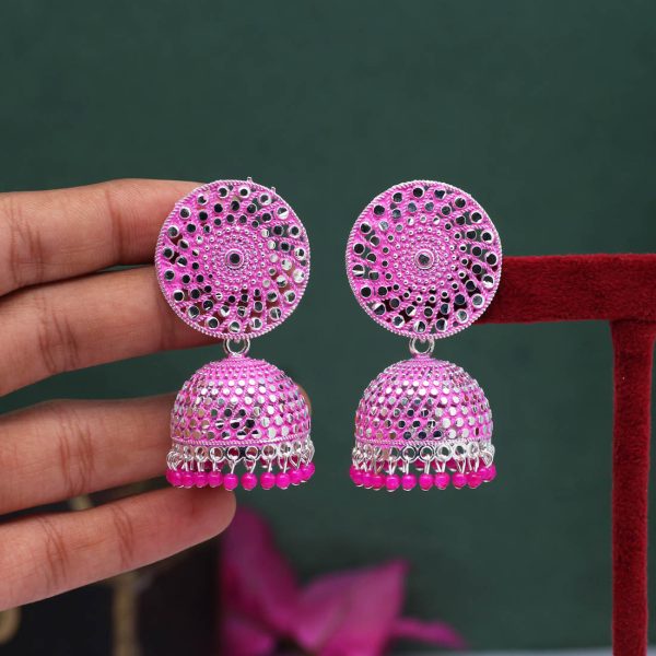 Pink Color Oxidised Mint Meena Earrings-12813