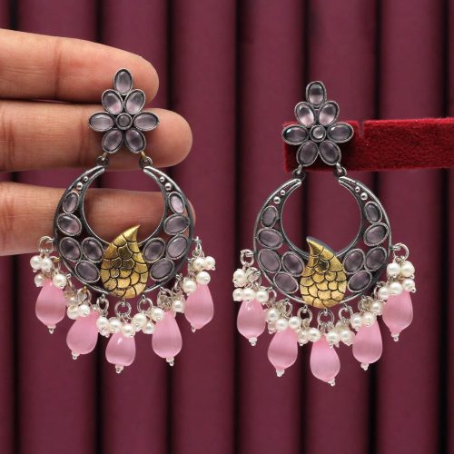 Pink Color Premium Oxidised Earrings