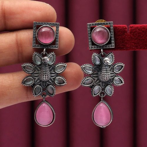 Pink Color Premium Oxidised Earrings