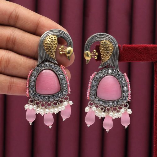 Pink Color Premium Oxidised Earrings