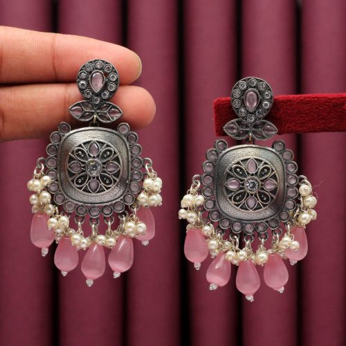 Pink Color Premium Oxidised Earrings