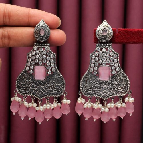 Pink Color Premium Oxidised Earrings