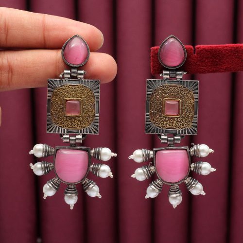 Pink Color Premium Oxidised Earrings