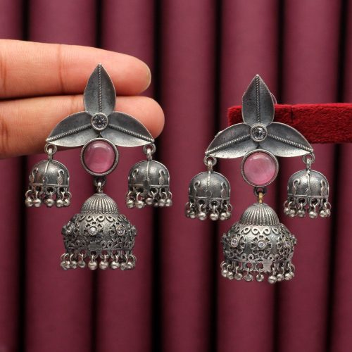 Pink Color Premium Oxidised Earrings