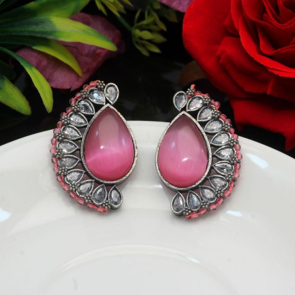 Pink Color Premium Oxidised Earrings-4582