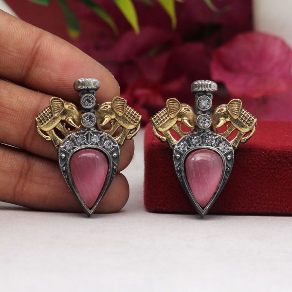 Pink Color Premium Oxidised Earrings-4624