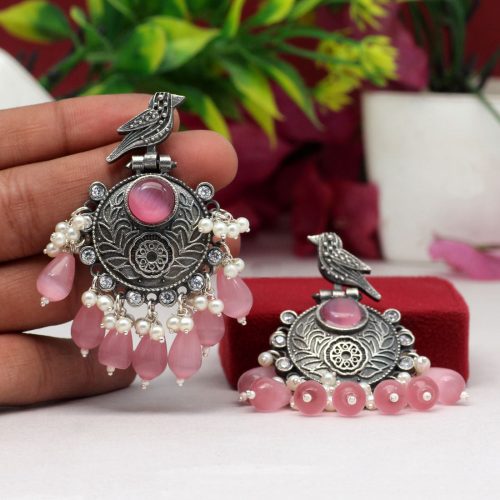 Pink Color Premium Oxidised Earrings