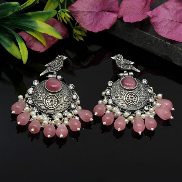 Pink Color Premium Oxidised Earrings-4644