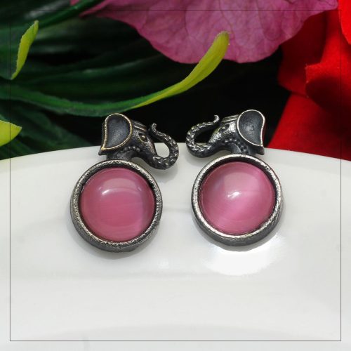 Pink Color Premium Oxidised Earrings