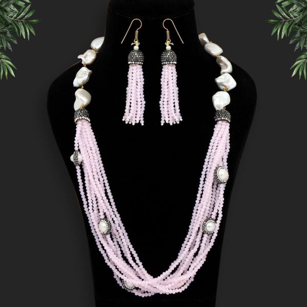 Pink Color Stone Necklace Set-10671