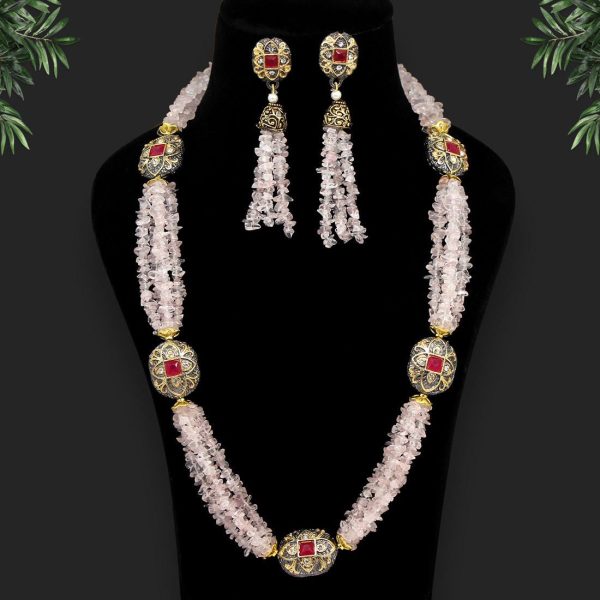 Pink Color Stone Necklace Set-10687