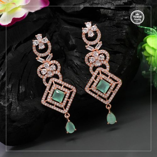 Pista Green Color American Diamond Earrings