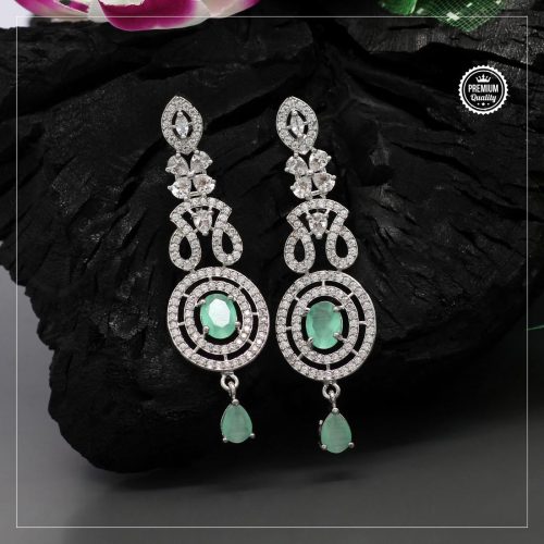 Pista Green Color American Diamond Earrings