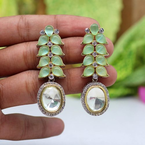 Pista Green Color American Diamond Earrings