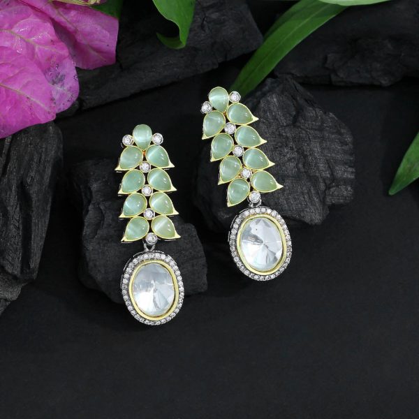 Pista Green Color American Diamond Earrings-16949