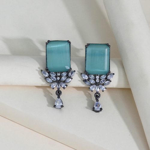 Pista Green Color American Diamond Earrings