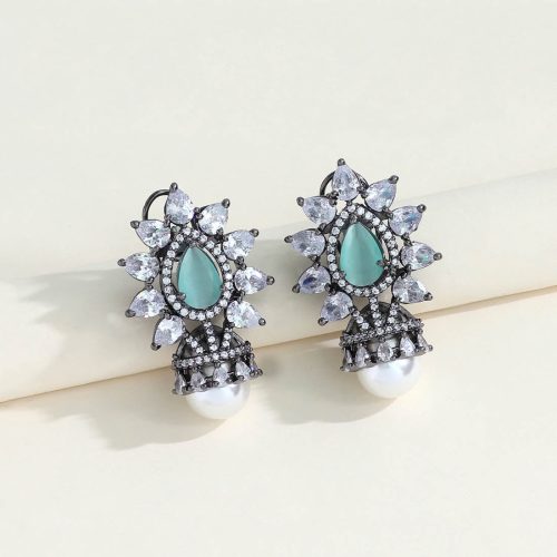 Pista Green Color American Diamond Earrings