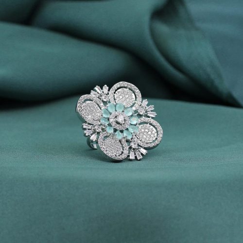 Pista Green Color American Diamond Finger Ring