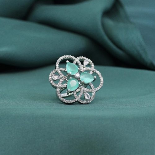 Pista Green Color American Diamond Finger Ring