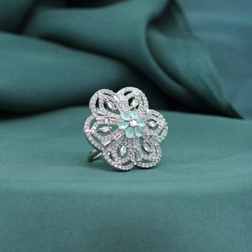 Pista Green Color American Diamond Finger Ring