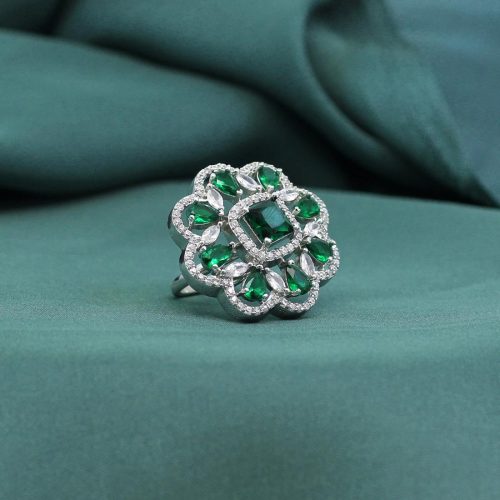 Pista Green Color American Diamond Finger Ring