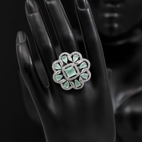 Pista Green Color American Diamond Finger Ring